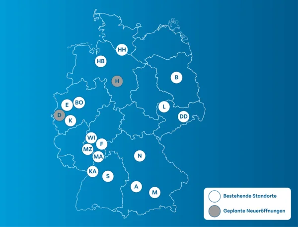 Deutschlandkarte mit eingezeichneten Standorten